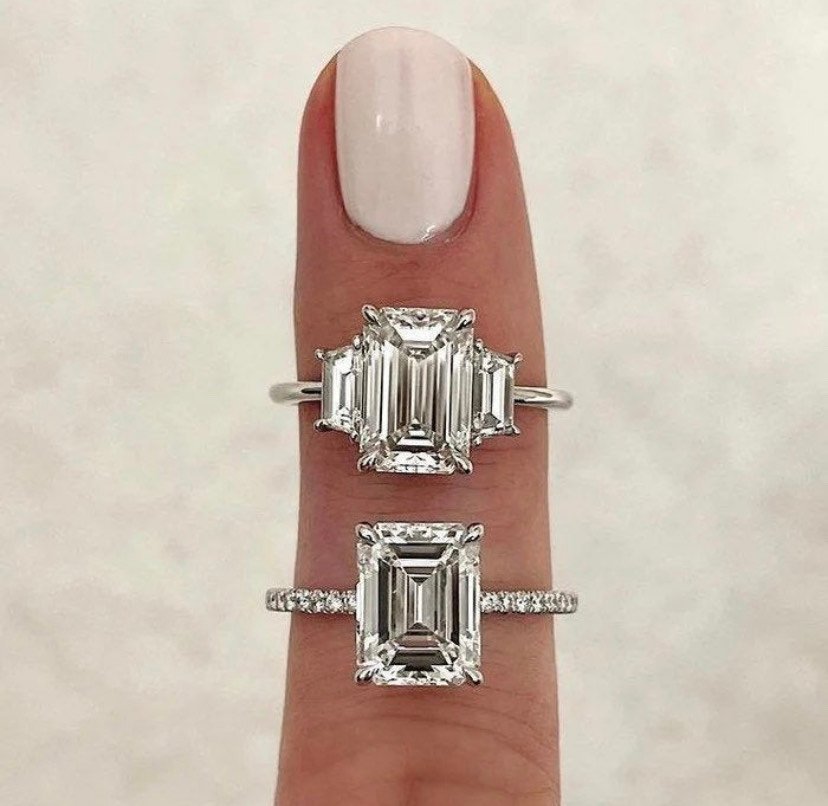 3.03 CT Emerald Cut Diamond Wedding Ring 925 Sterling Silver - Image 2