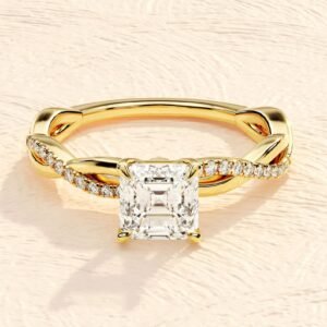 4 Prong Asscher Cut 4ct Diamond Engagement Ring