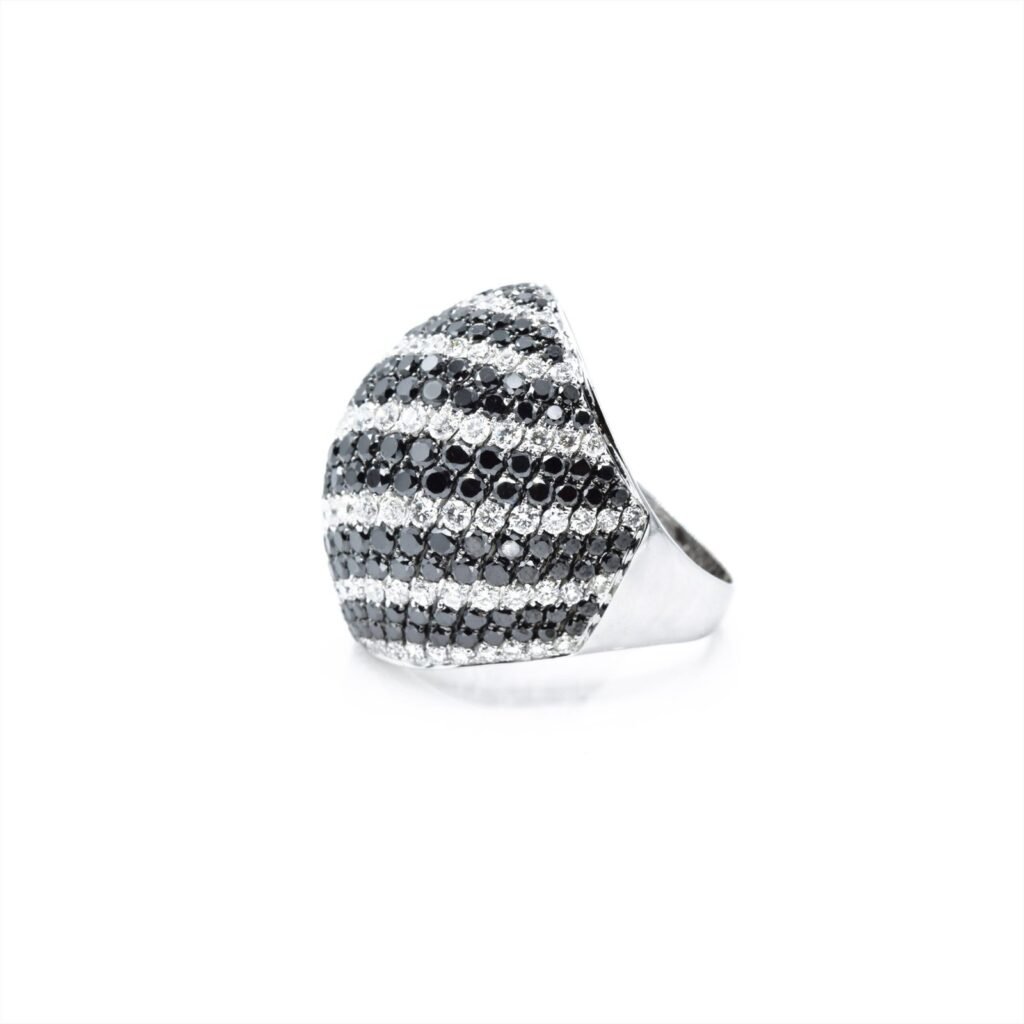 925 Sterling Silver Black and White Striped Diamond Ring, black and white Diamond ring