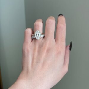 8.5 Carat Crushed Ice Hybrid Oval Cut 4-Prong Hidden Solitaire Ring