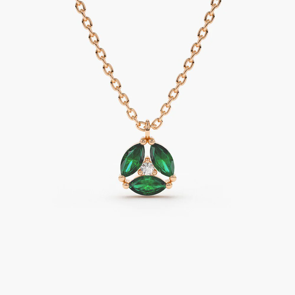 925 Marquise Emerald Cluster Necklace