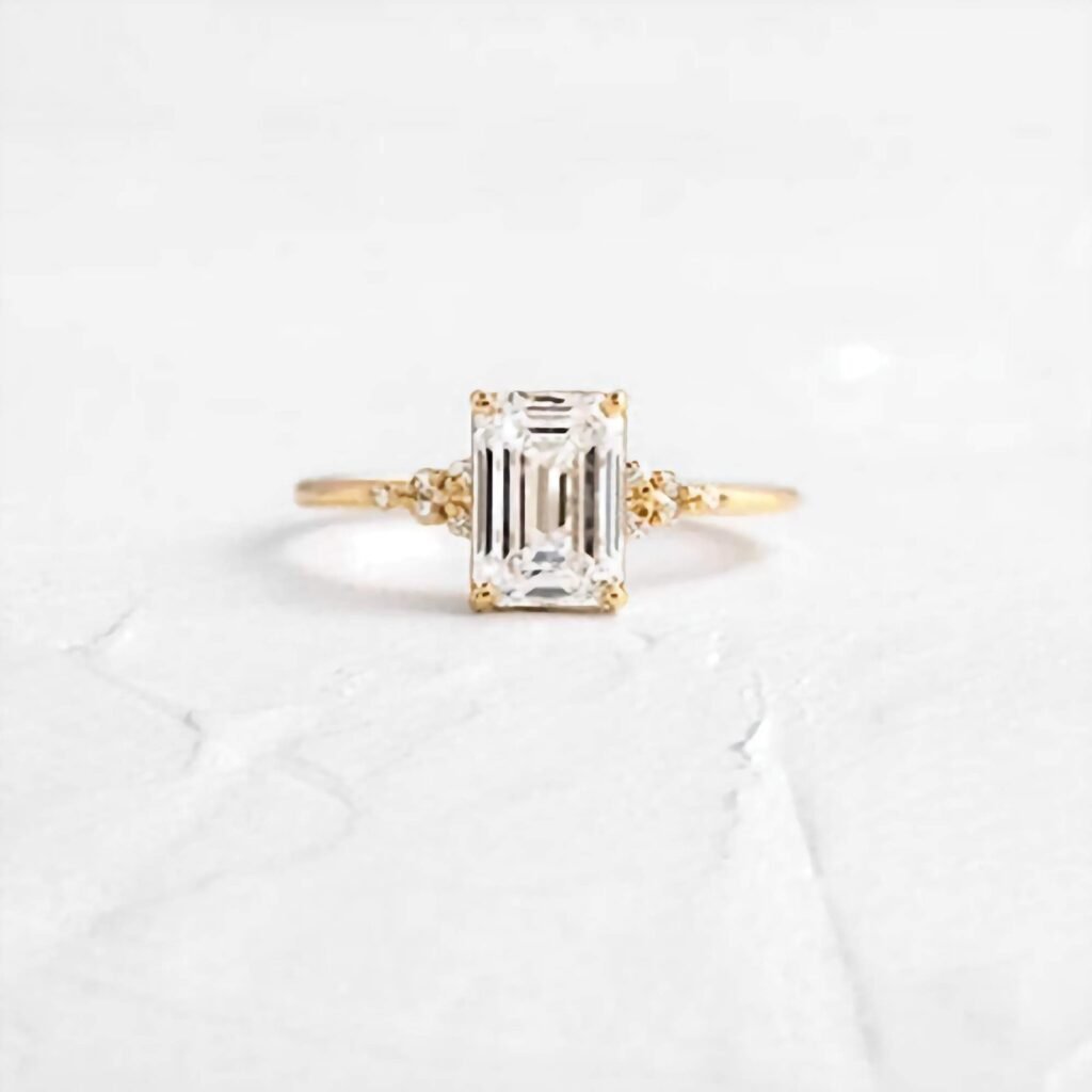 925 Silver 1CT Emerald Cut Diamond Engagement Ring