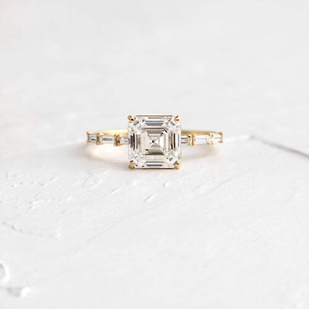 925 Silver 1Ct Ascher Cut Diamond Engagement Ring