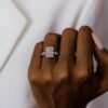 Engagement ring featuring a radiant-cut Premium CZ Diamond and pave setting