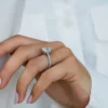 925 silver engagement ring featuring a pave-set radiant cut diamond