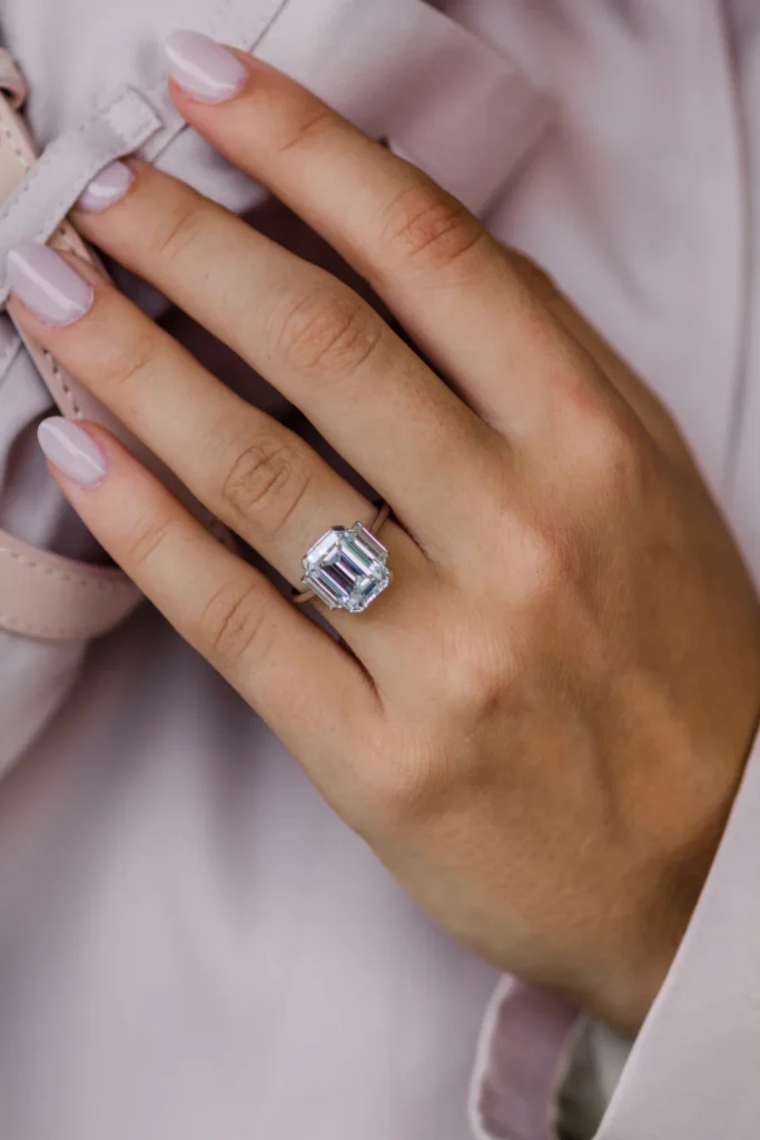 925 Silver 4.60 Ct Emerald Cut Diamond Engagement Ring