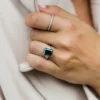925 Silver emerald engagement ring with a classic cut design