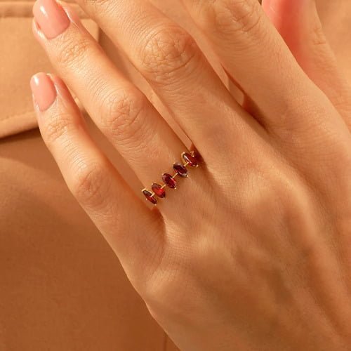 925 Silver 5 Stone Garnet Ring