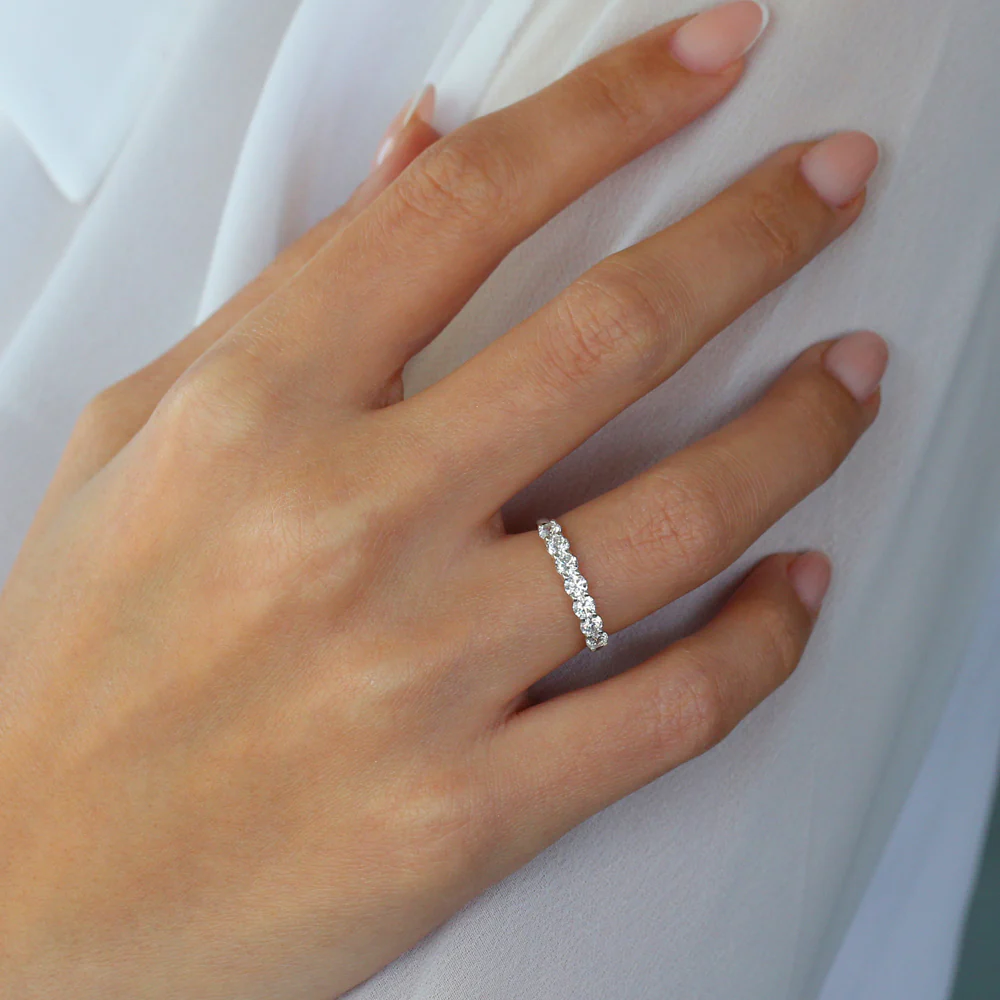 925 Silver 7 Stone Basket Setting Diamond Ring