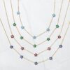 925 Silver Aqua Flower Necklace with aqua CZ stones