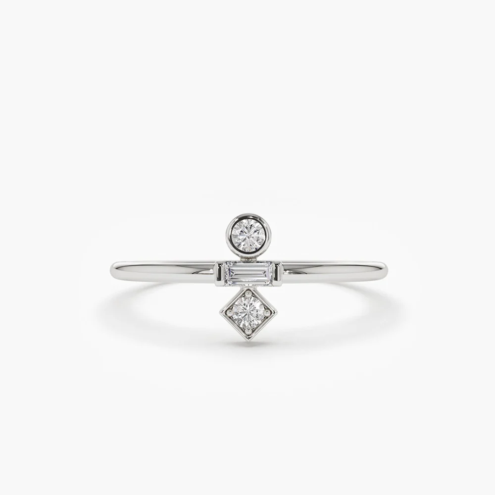 925 Silver Baguette and Round Cut Diamond Ring