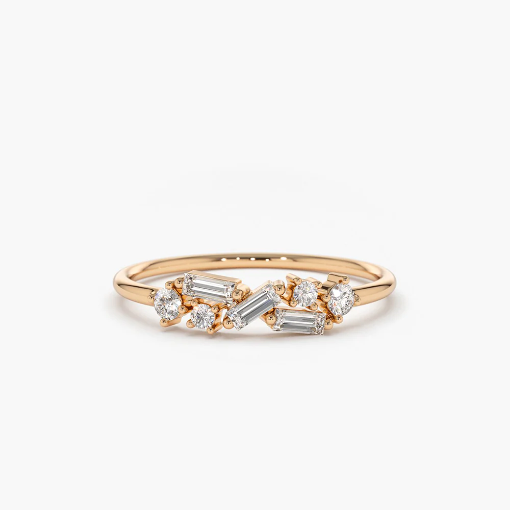 925 Silver  Baguette and Round Diamond Ring
