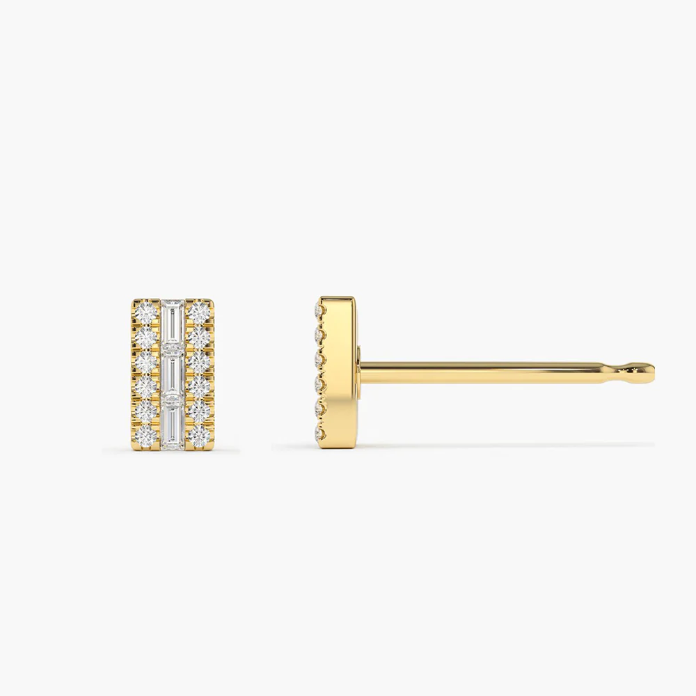 925 Silver Baguette Diamond Bar Earrings
