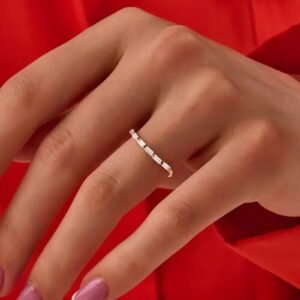 925 Silver Baguette Diamond Curved Wedding Ring