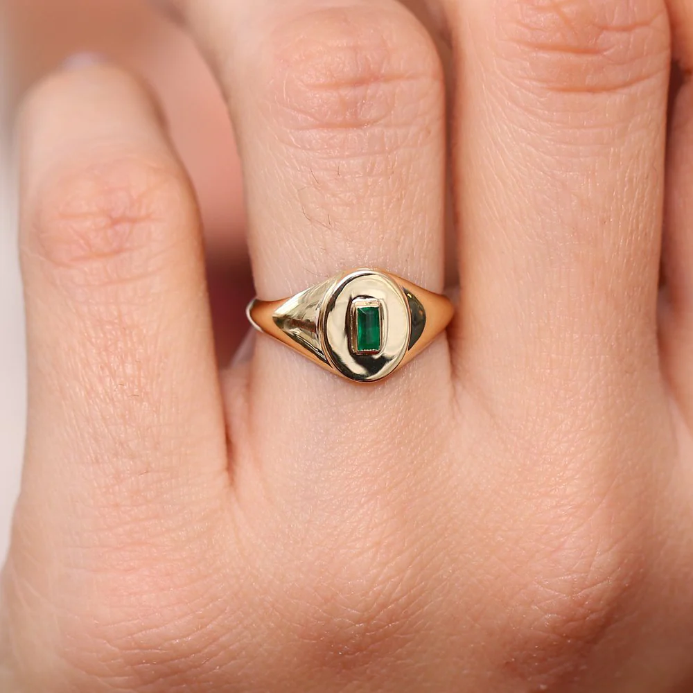 925 Silver Baguette Emerald Signet Ring