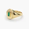 925 Sterling Silver signet ring with thick gold plating and green stone