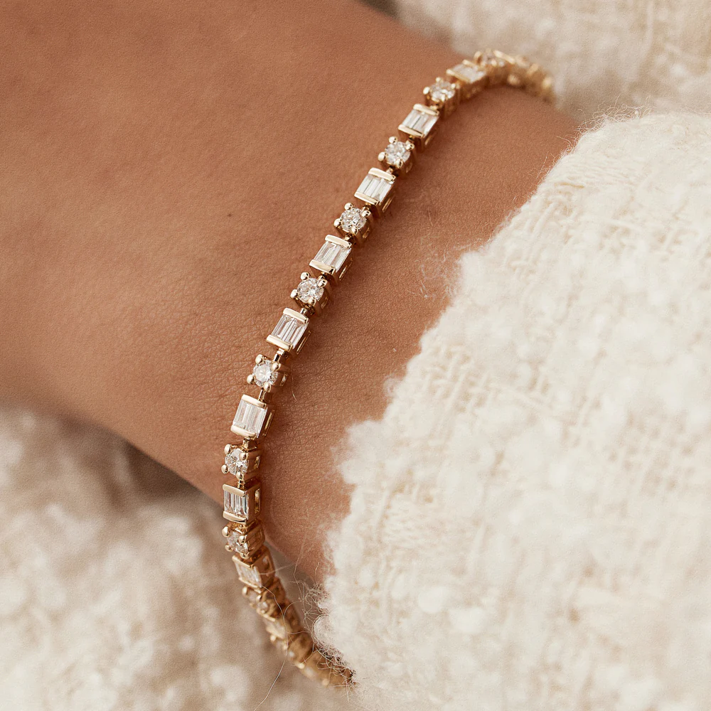 925 Silver Baguette & Round Diamond Tennis Bracelet