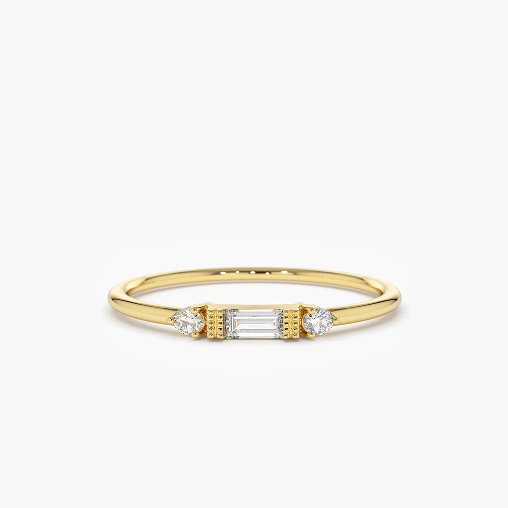 925 Silver Baguette Shape Diamond Ring