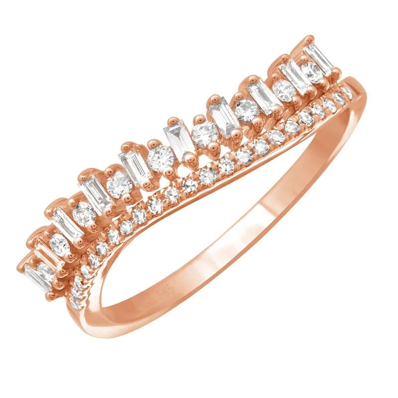 925 Silver Baguette Wave Diamond Ring
