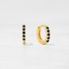 925 Silver black stone huggie earrings with sleek gold plating