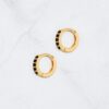 925 Silver black stone huggies earrings with polished contrast