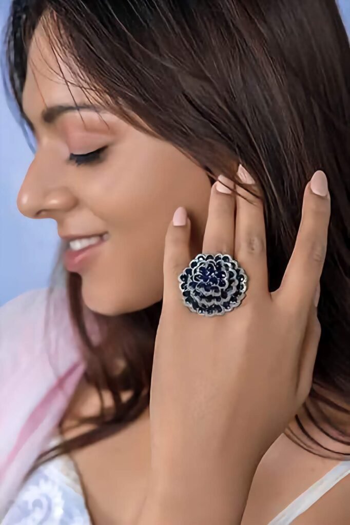 925 Silver Blue Flower Ring