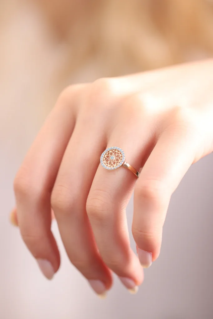 925 Silver Blue Stone CZ Diamond Ring