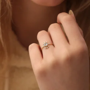 925 Silver Blue Stone & CZ Diamond Ring