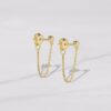 925 Silver Chain Stud Earrings with gold plating finish