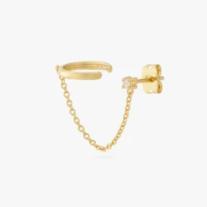 925 Silver Chained CZ Stud X Slim Cuff
