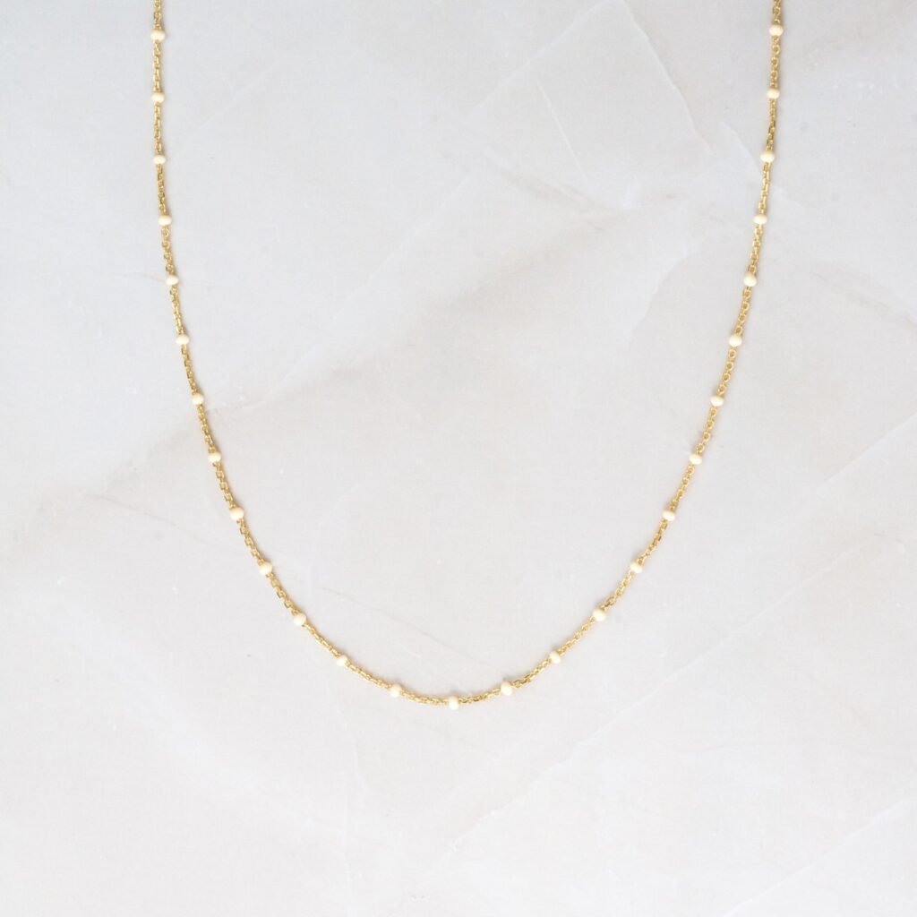925 Silver Cream Enamel Beaded Necklace