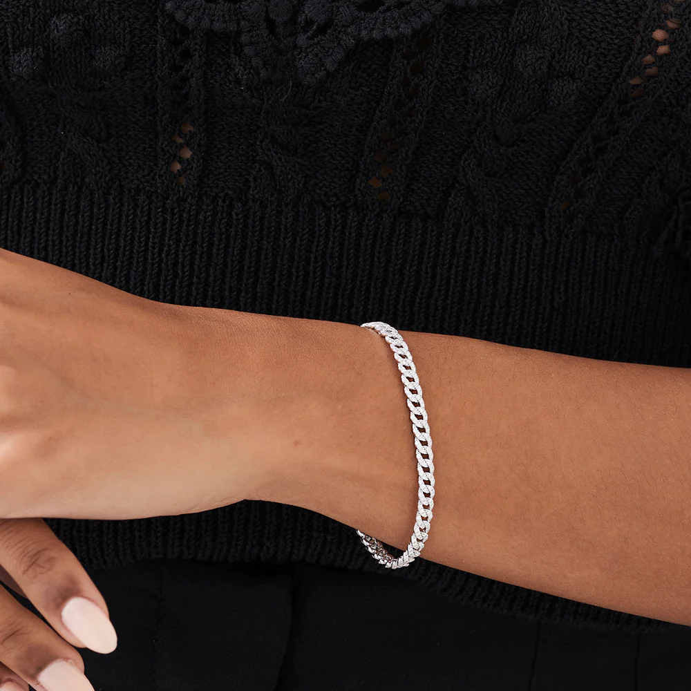 925 Silver Cuban Link Diamond Bracelet