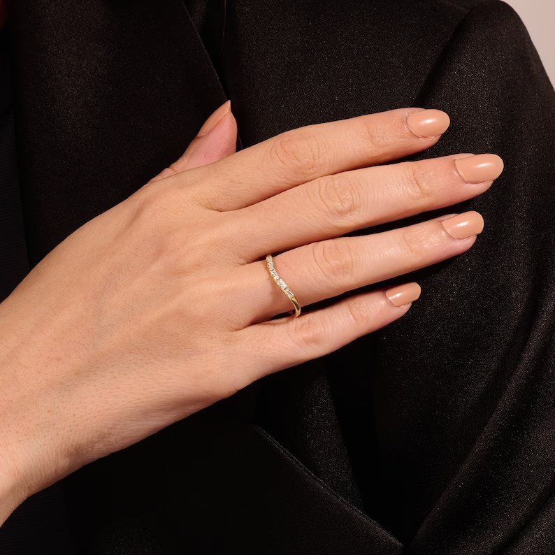 925 Silver Curved Baguette Wedding Ring
