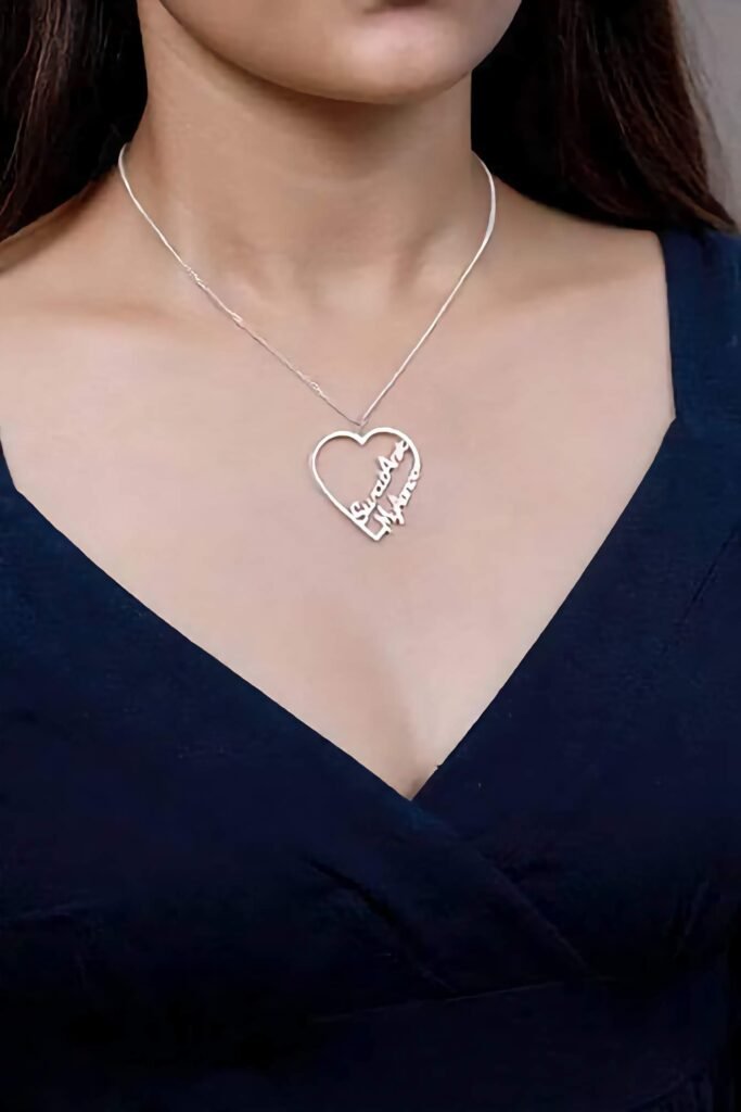 925 Silver Custom Double Name Heart Pendant