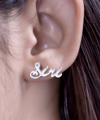 925 Silver Custom Word Earrings Stud