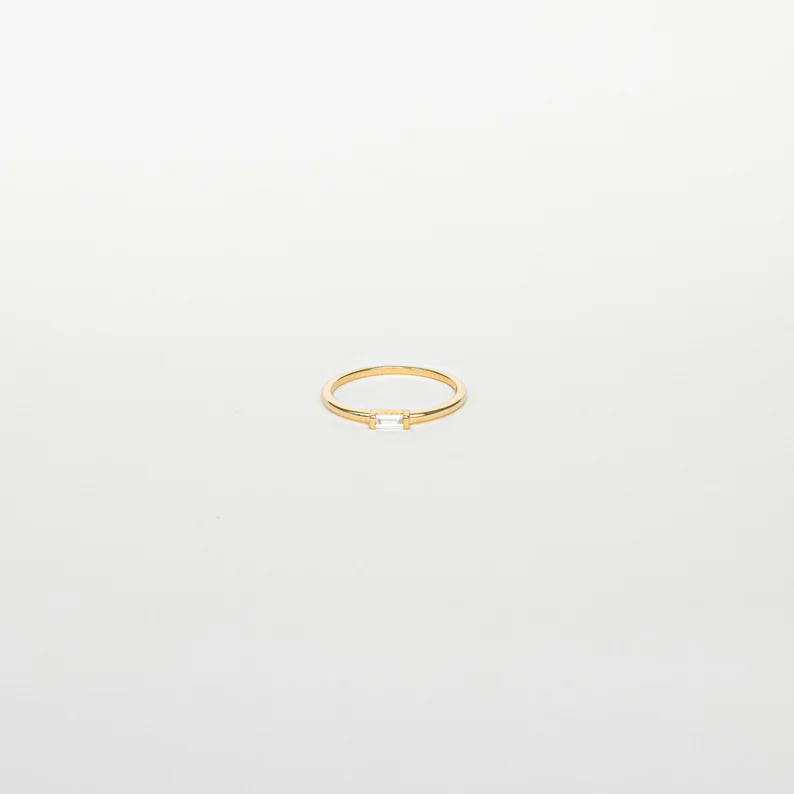 925 Silver Dainty Baguette Diamond Ring