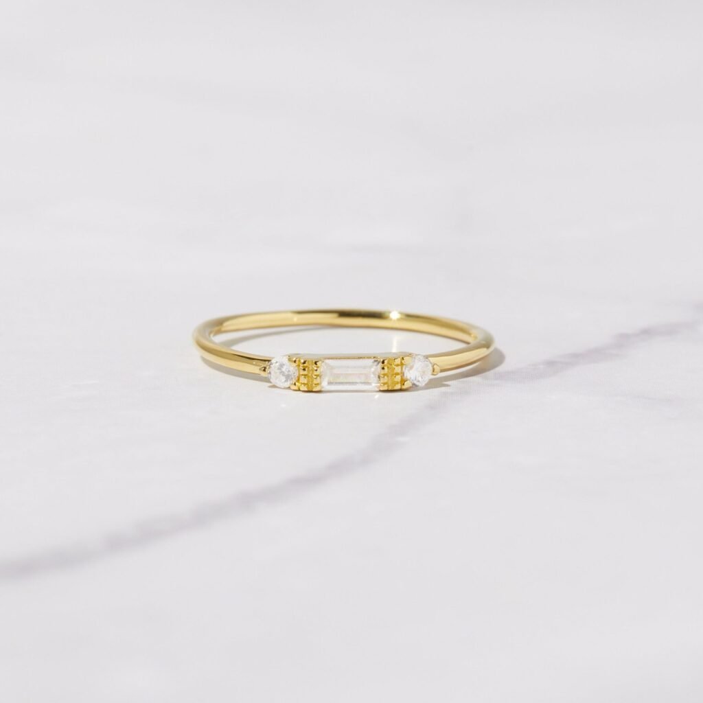 925 Silver Dainty Baguette Ring