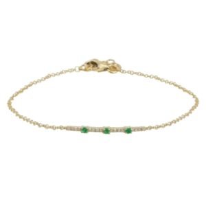 925 Silver Diamond and Emerald Bar Bracelet
