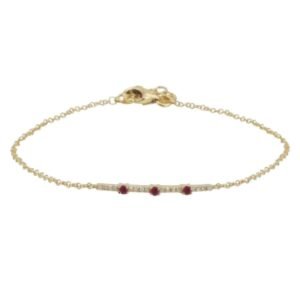925 Silver Diamond and Ruby Bar Bracelet