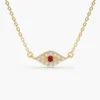 925 Silver Diamond and Ruby Evil Eye Necklace