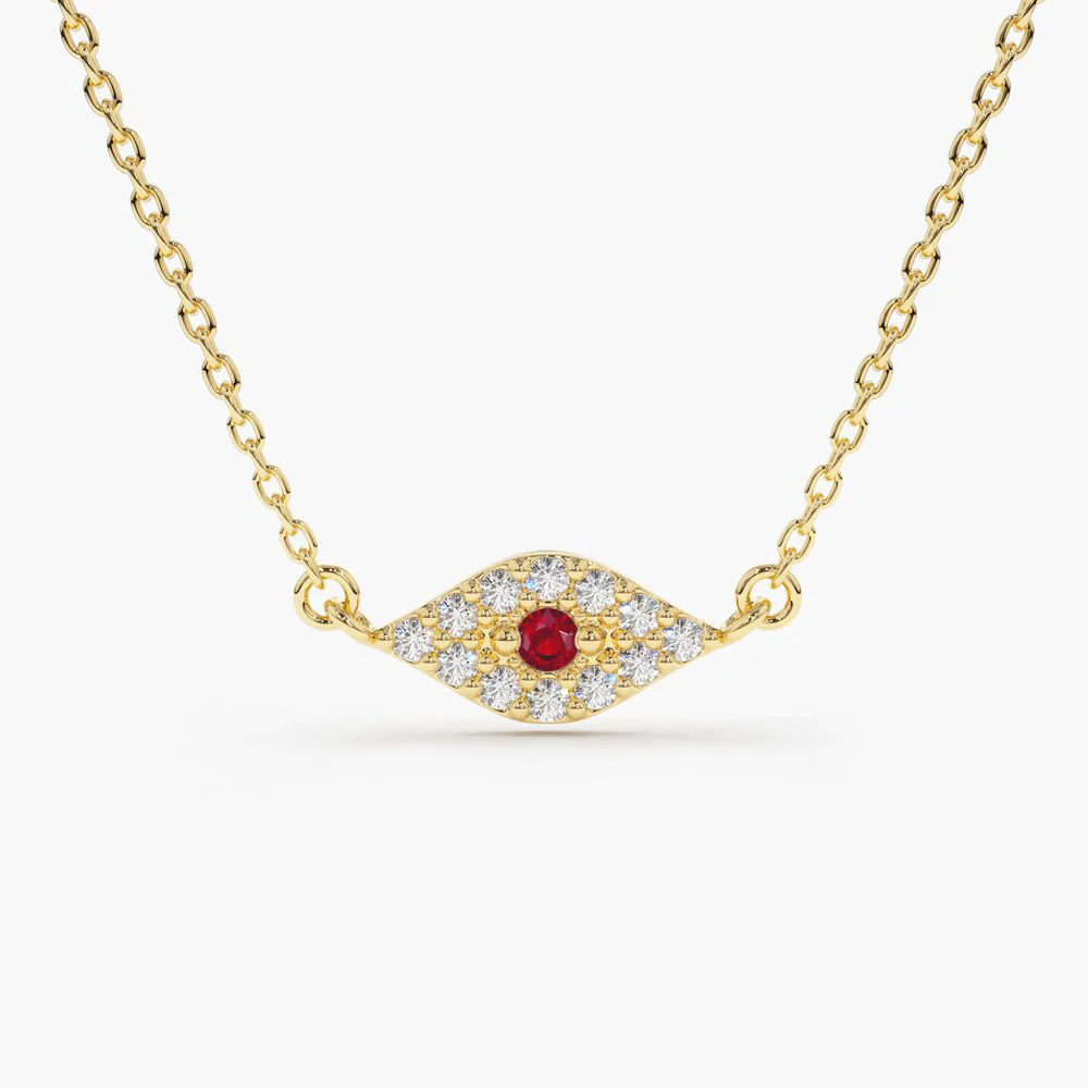 925 Silver Diamond and Ruby Evil Eye Necklace