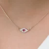 925 Silver Diamond and Ruby Evil Eye Necklace - Image 3