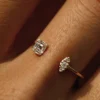 925 Silver Diamond Baguette Cuff Ring