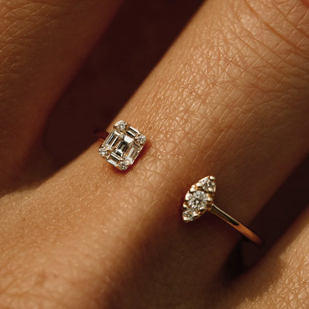 925 Silver Diamond Baguette Cuff Ring