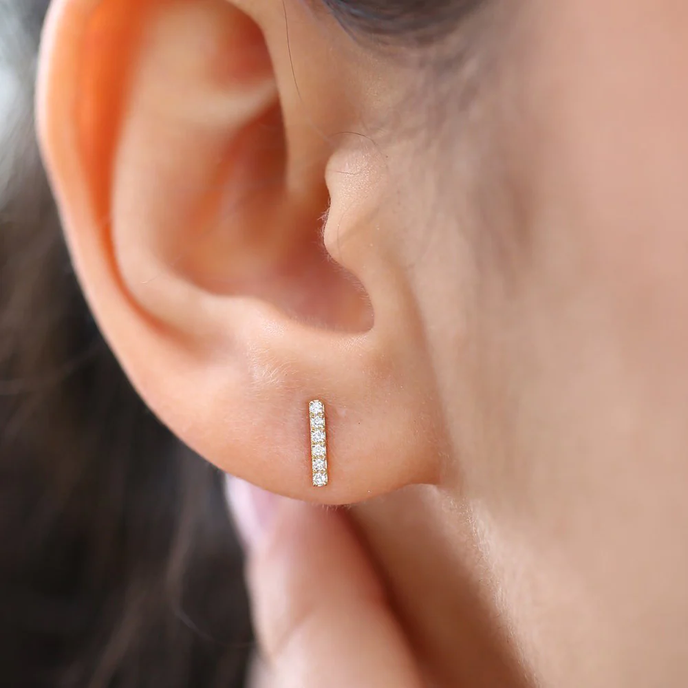 925 Silver Diamond Bar Stud Earrings