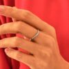 Curved sterling silver ring with premium CZ diamond stones and gold plating
