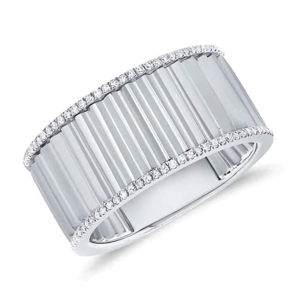 925 Silver Diamond Border Fluted Cigar Ring