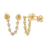 925 silver earring chain stud with bezel-set CZ stones