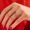 925 silver wedding ring with double baguette stone rows