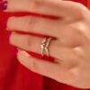 Gold-plated sterling silver ring with baguette-set CZ diamonds